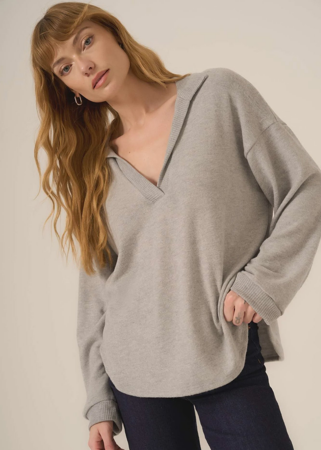 Chiara Heathered Cozy Collared Pullover